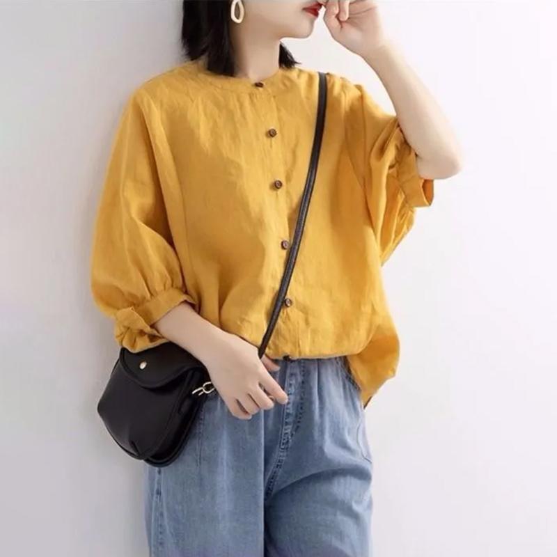 Shirt for Women Oversize Cotton Loose Blouse Casual Long Sleeve Pullover Solid Color Shirt Top
