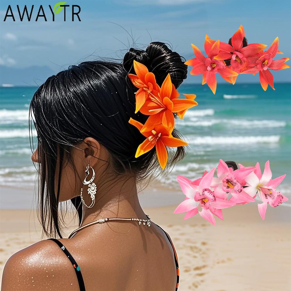 

AWAYTR Artificial Cymbidium Flower Hair Claws Fashion Fabric Hair Clips Crab For Girl Gift Hair Accessories Valentine Headwear