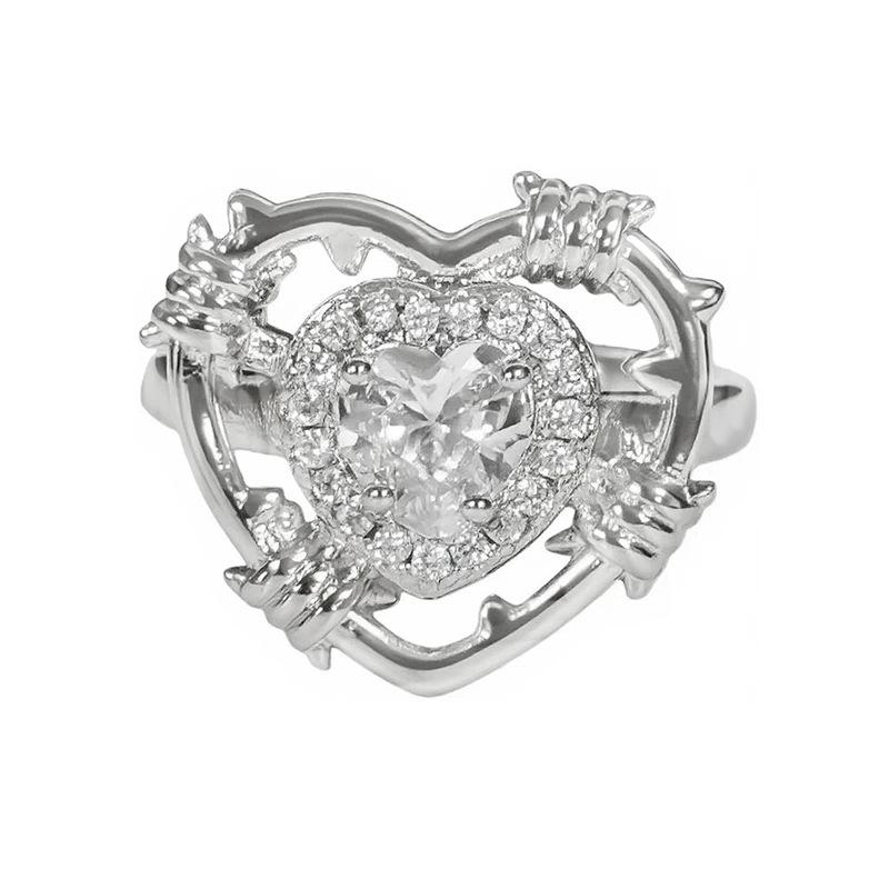 French Light Luxury Sweet Cool Wind Full Of Diamonds Open Ring Female Bead High Sense Fashion Hong Kong Style Niche Stacking Wearing Index Finger Ring