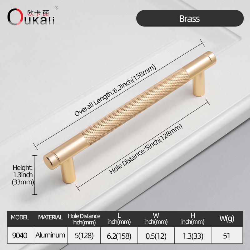 Oukali Aluminum Pull Handle for Home Kitchen Door Drawer Cabinet Gold T Bar 128mm Pull Black Cabinet Knurling Pulls Customizable
