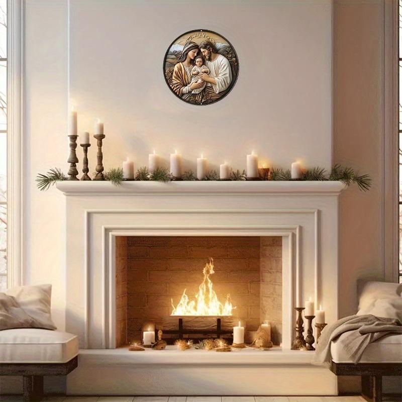 "Jesus Holy Family" Round 2D Wood Logo: Home Decoration, Simple and Stylish Toilet Door Hanging Decor, Unisex Washroom Sign for Home & Office, Outdoor