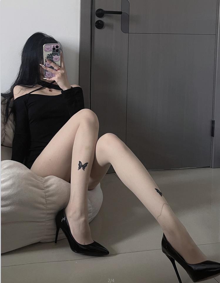 2024 Černé punčochy proti zatržení: Čistá touha Motýlí hedvábné punčochové kalhoty pro ženy, Ideální na jaro a podzim.