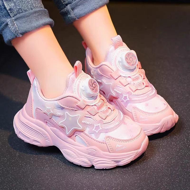 Elementary School Girls' Shoes Autumn New Girls' Dad Shoes Children's Mesh Breathable Middle and Older Children's Rotating Buckle Sports Shoes