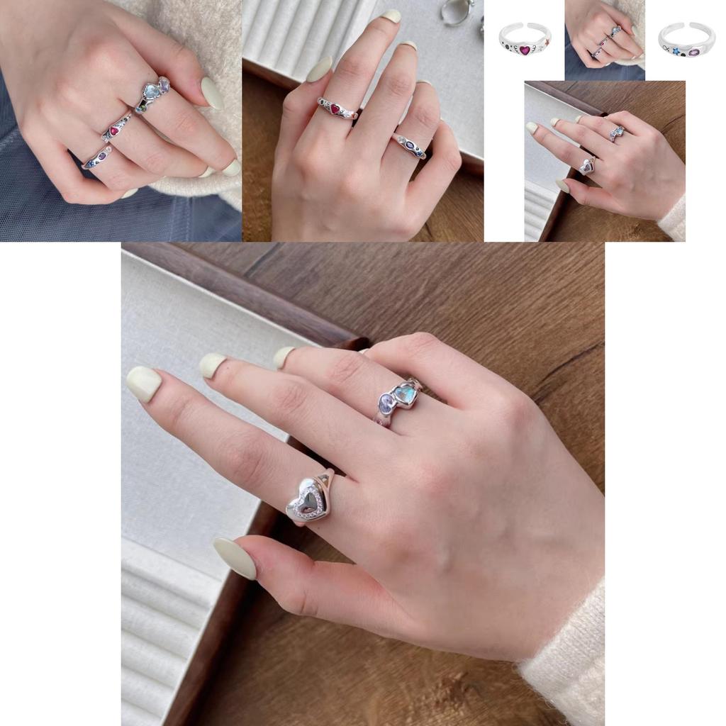 Chic Adjustable Heart-shaped Ring For Women Featuring Colorful Zircon Stones And Unique Design