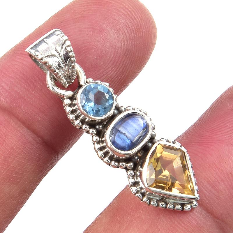 

Natural Citrine,Kyanite 925 Solid Sterling Silver Jewelry Pendant 1.40 T0c73