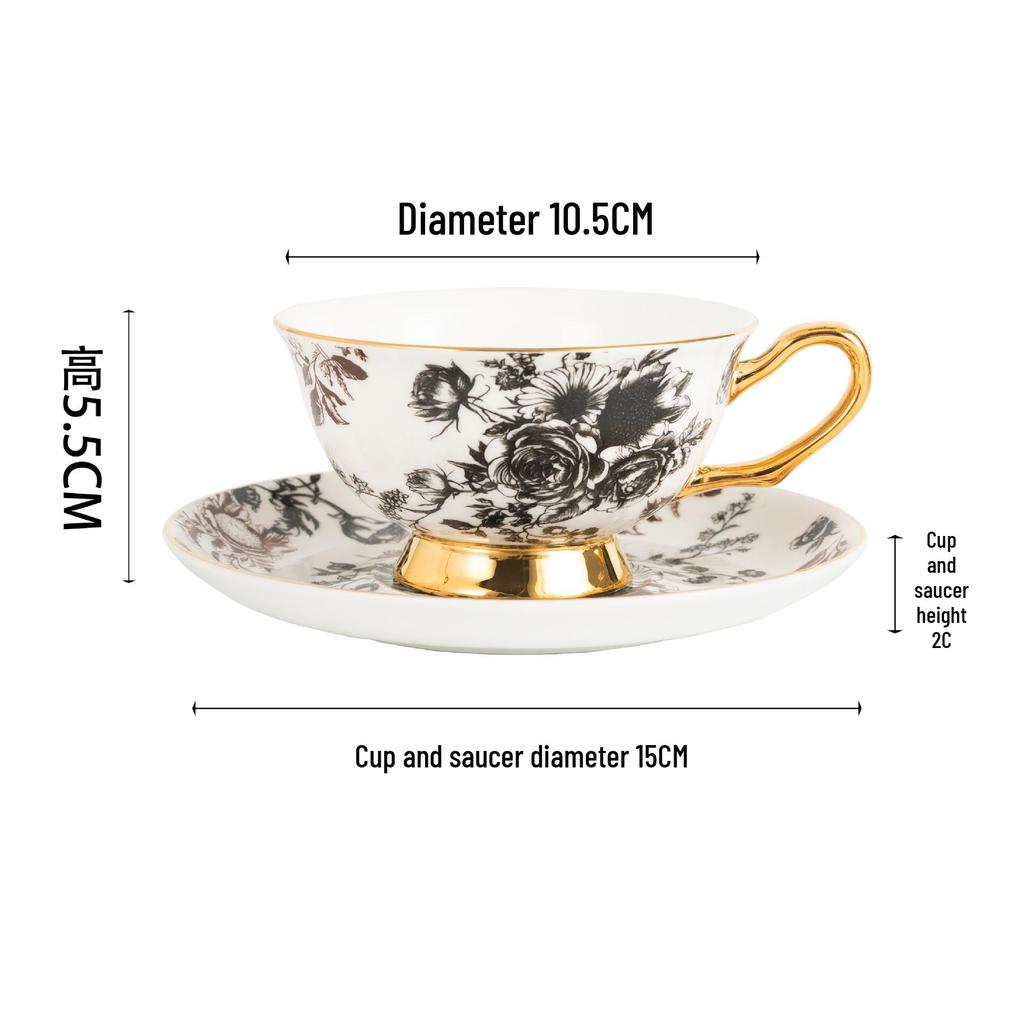 European Luxury Gold-Rim Bone China Coffee Cup - Four Seasons Ink Design
