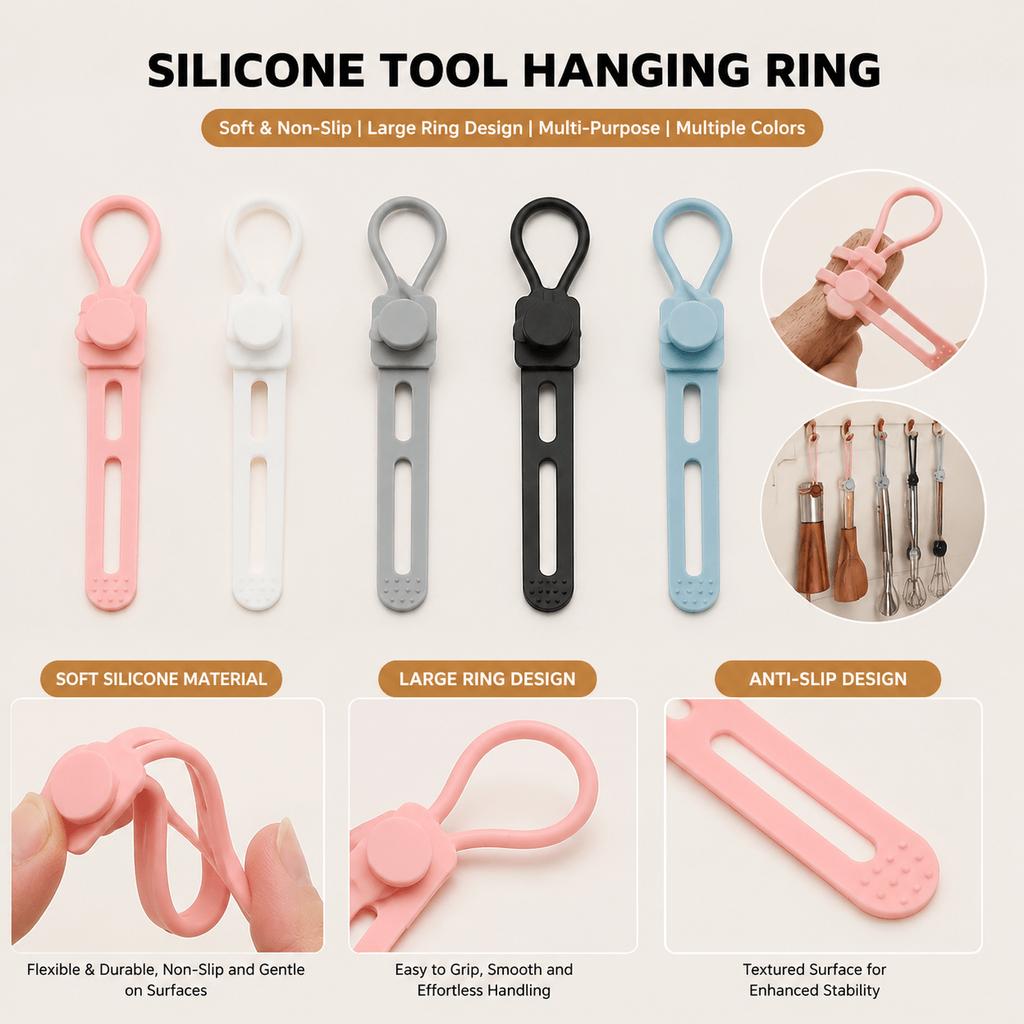 2sets(1set=6pcs) Silicone Hanging Loop Hook, Tool Handle Bundling Strap, Storage Organizer for Kitchen Utensils And Household Cleaning Tools