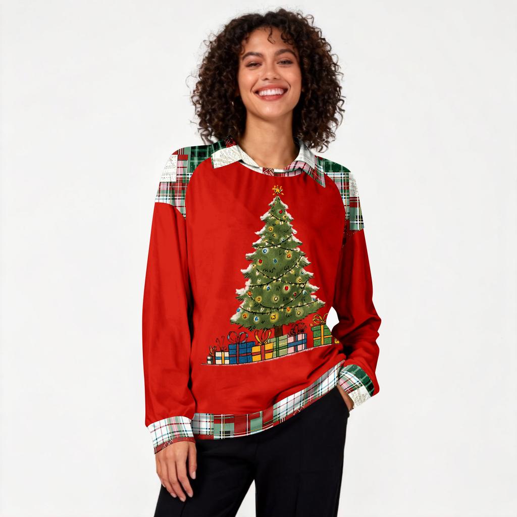 Women's Fashion Christmas Printed Long-Sleeve Pullover Top