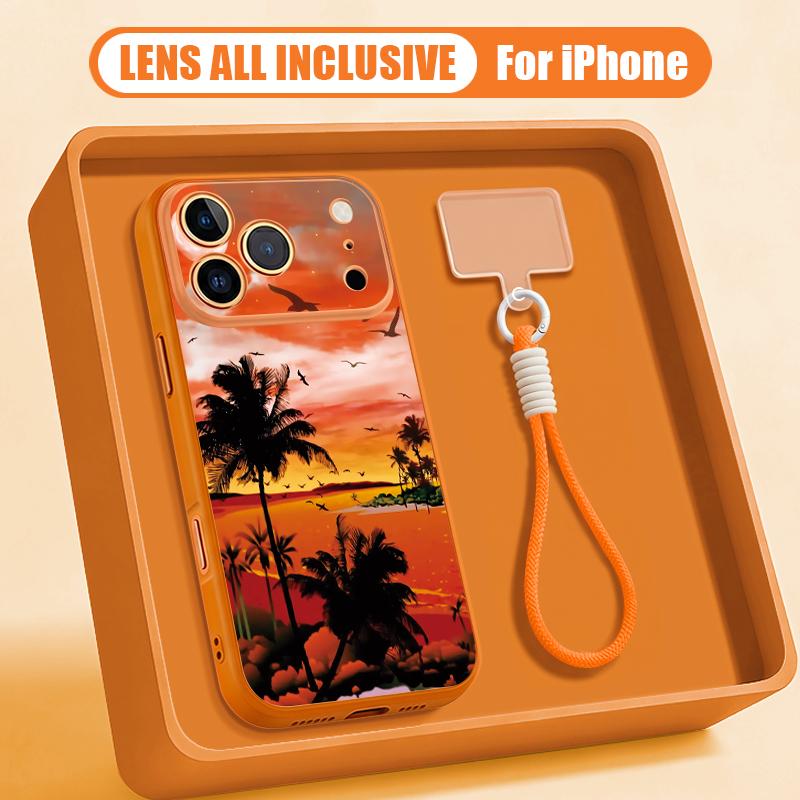Seaside Coconut Print Hand Strap Case For iPhone 17 Pro Max Hybrid TPU+PC Magnetic For Magsafe Matte Cover For iPhone 16 15 14 13 Pro Max