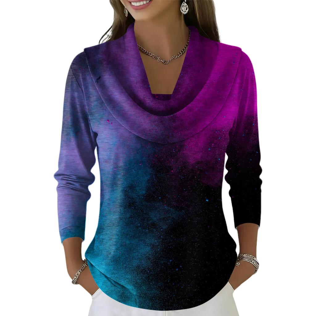 Dámský ležérní a módní svetr s dlouhým rukávem a potiskem, kulatým výstřihem