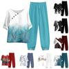 Women's Summer Half Sleeve Printed Tops Elastic Waist Nine Piece Pants Two Piece Set