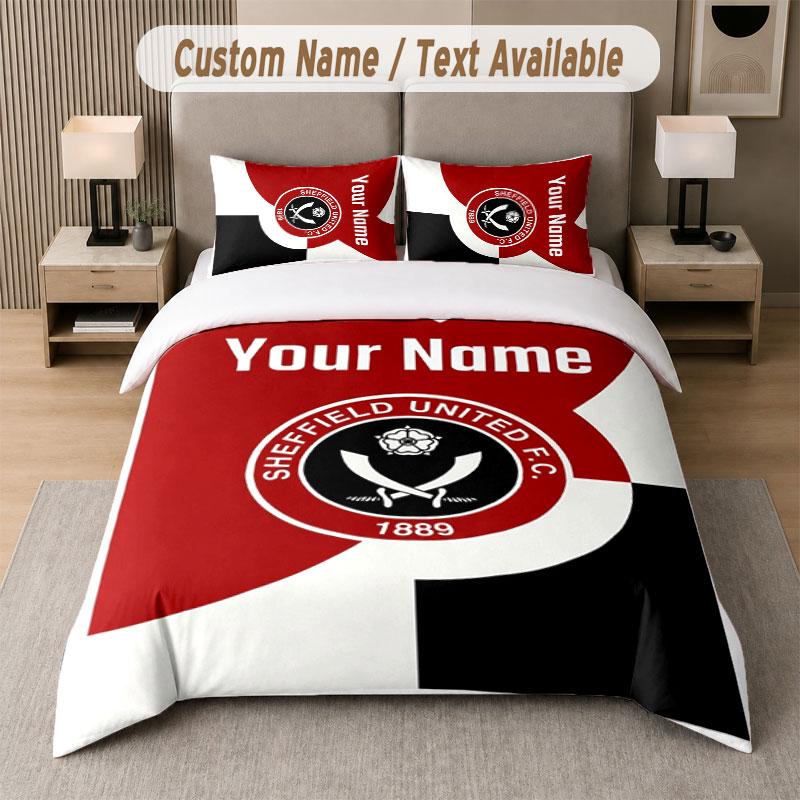Custom Bedding Set Sheffield United FC Pattern, Print Name Text 1 Duvet Cover Plus 2 Pillowcases Home Textile