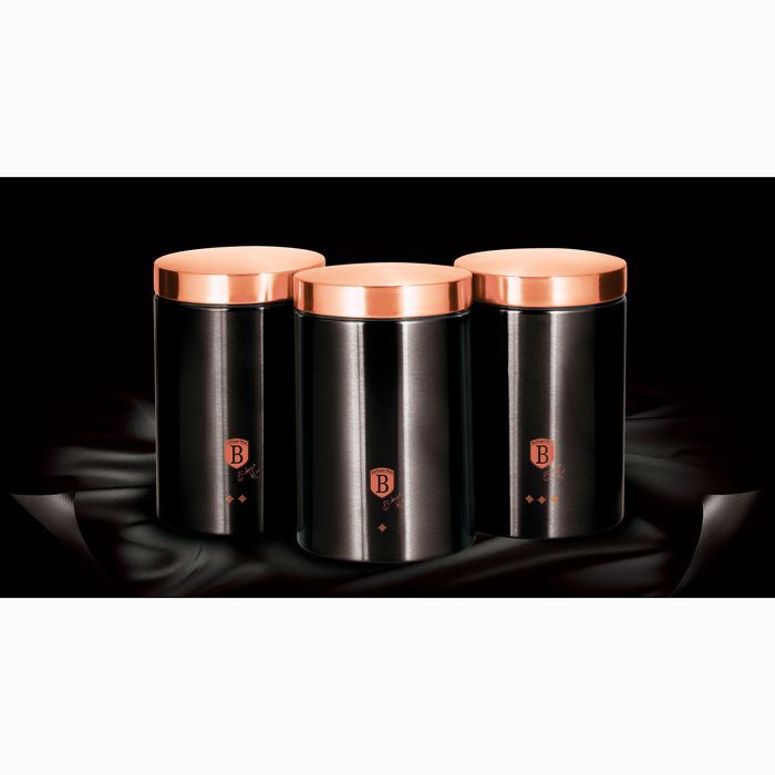 Set De 3 Boîtes De Cuisine En Acier Inoxydable Robuste, Ø11 X 17,8 Cm Design Berlinger Haus Black Rose Noir / Or Rose 57562