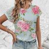 Elegant Simple Loose Women's T-shirt Summer Breathable Comfortable Round Neck T-shirt Fashion Vintage Flower Print T-shirt