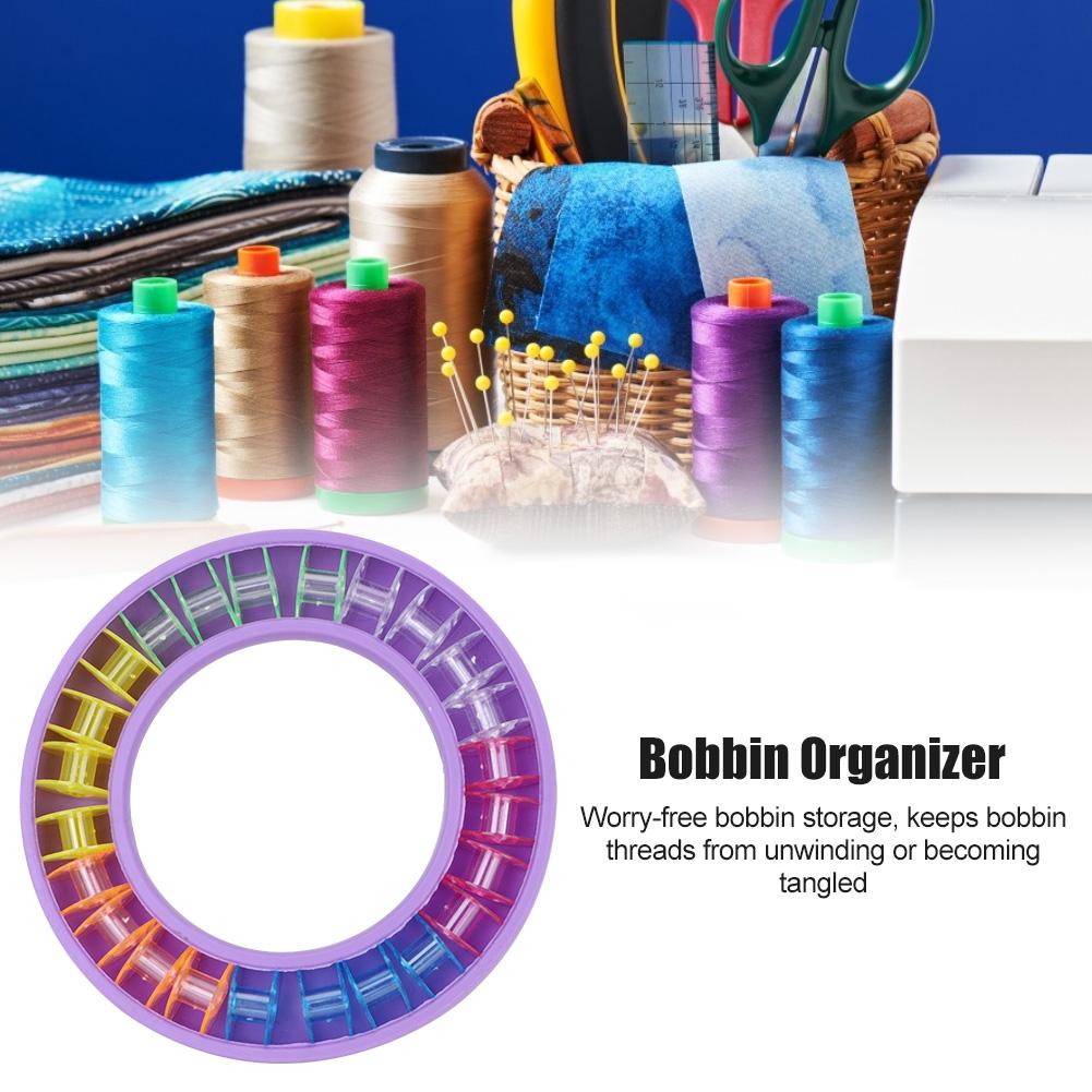 Storage Holder, 17*17*2 24PCS Silicone Bobbin Storage Box Round Portable Storage   Handcraft Sewing Accessories