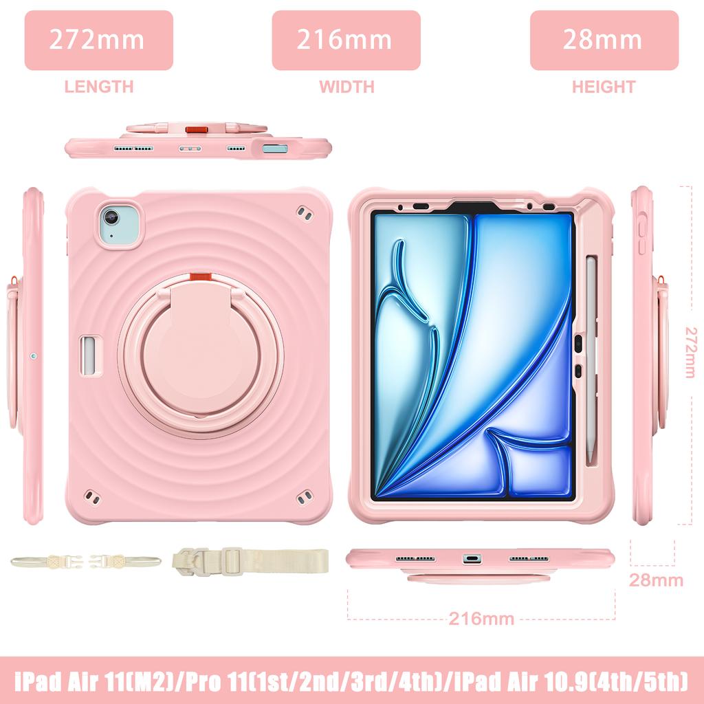 For iPad Air 11 (2025)/(2024)/Air (2022)/(2020)/Pro 11 (2022)/(2021)/(2020)/(2018) Kickstand Case with Shoulder Strap