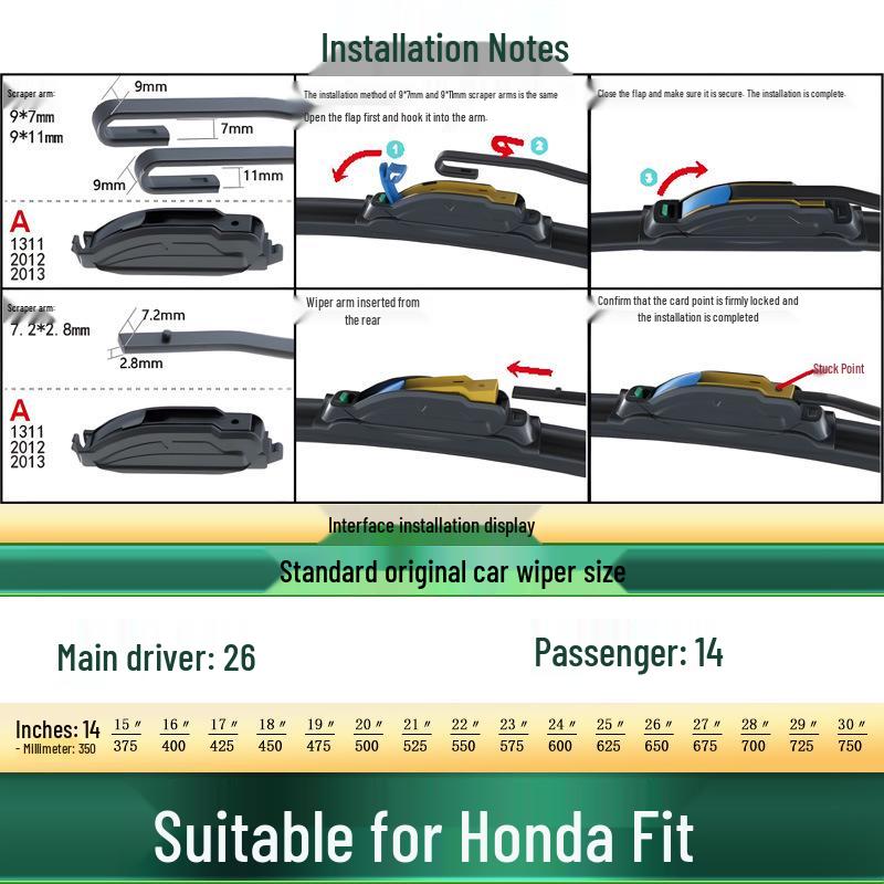 Honda Fit Frameless Silent Wiper Blade - Universal Fit, Multi-functional Rubber Strip