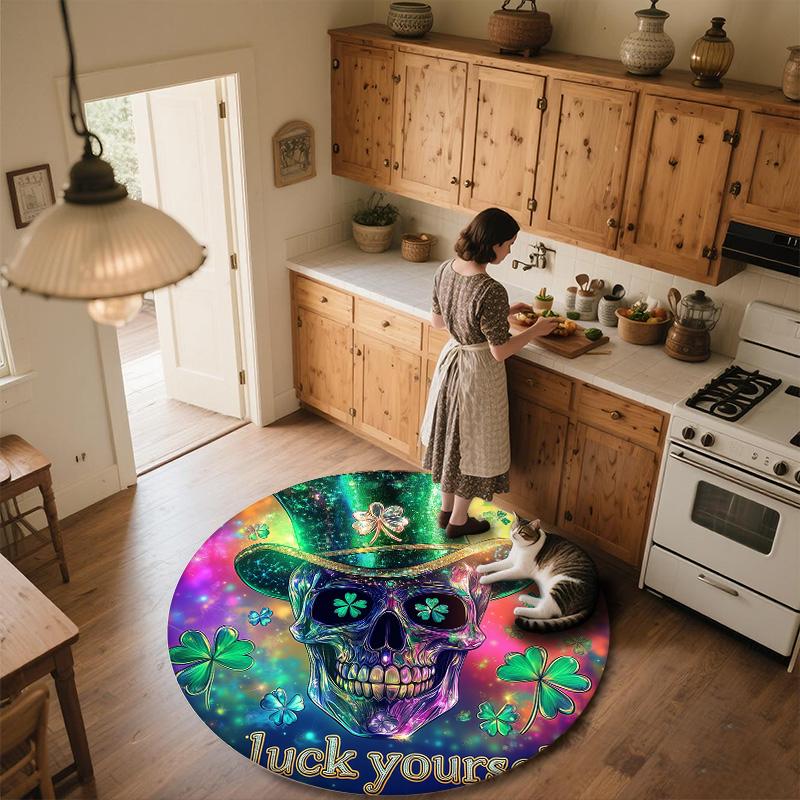Colorful Skull,Round Area Rug,Carpet Rug for Living Room Bedroom Sofa Playroom Decor,Non-slip Floor Mat