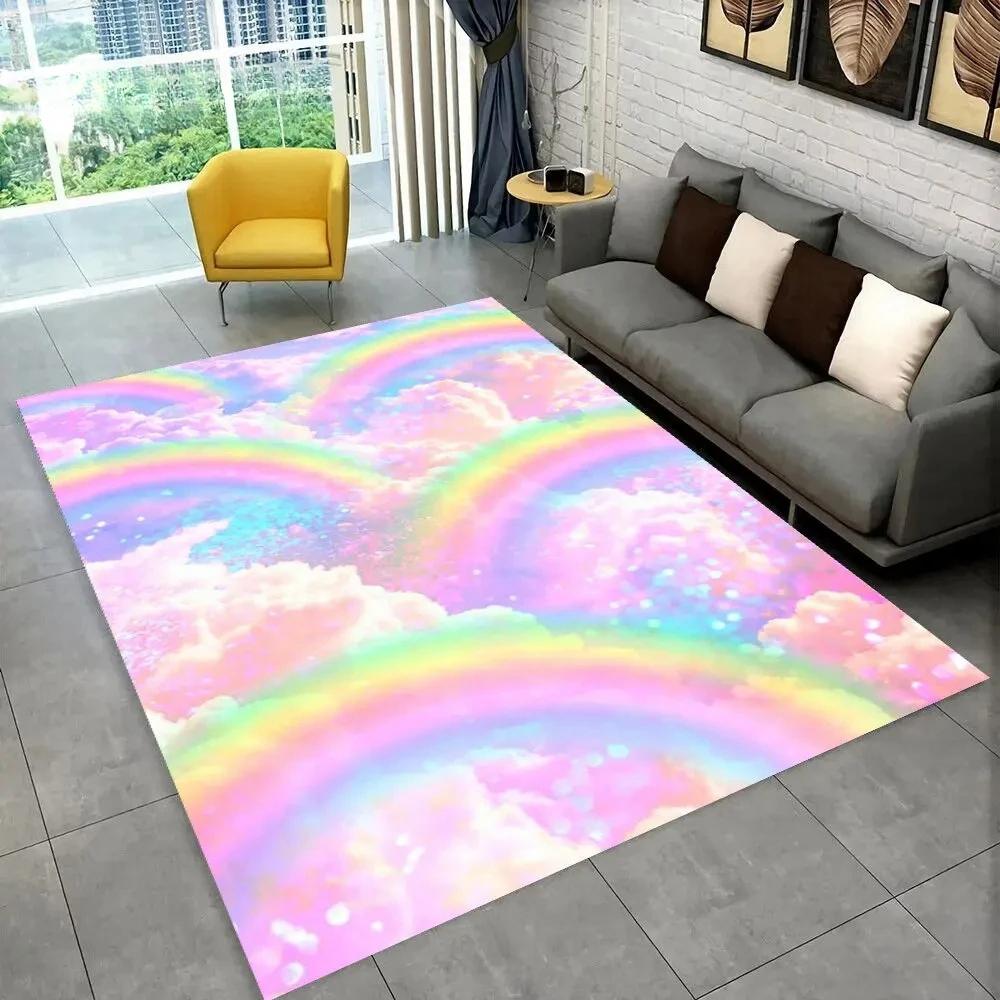 Illusion Abstract Rainbow Area Rug,Carpet Rug for Home Living Room Bedroom Sofa Doormat Decor,kids Non-slip Floor Mat 3D