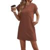 Women's Casual Sports Crew Neck Pocket Short Sleeve Loose Mini Dress, European American Style Crossbody Vacation Daily Dress