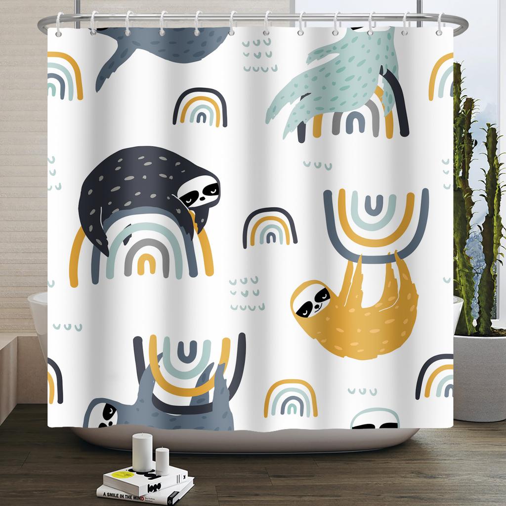 Cartoon Shower Curtain for Bathroom Kids Rainbow Cloud Sun Stars Flower Unicorn Cute Animals Waterproof Bath Curtain Home Decor