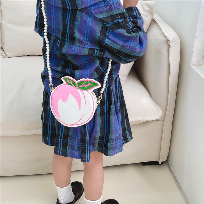Peach Children Shaped Shoulder Bag Simulation Pearl Chain Casual Bag Crossbody