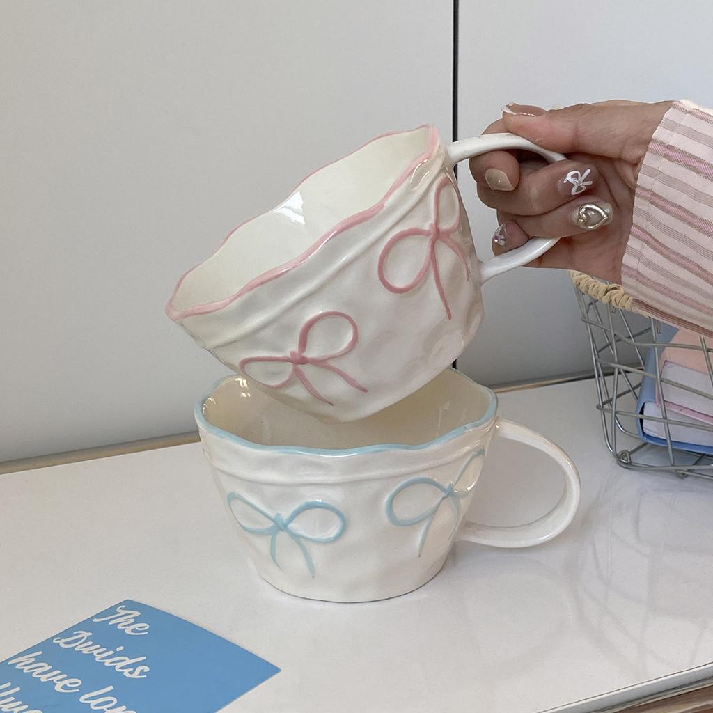 1Pc Bow Ceramic Mug, Exquisite and Simple Bow Large Capacity Couple Cup, Suitable for Home Decoration, Home Drinking Water, Candlelight Dinner,