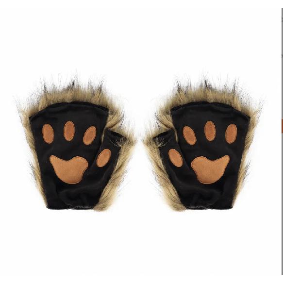 Rukavice s vlčí tlapou Faux Fur Kočičí bezprsté palčáky Zimní teplé Cosplay Halloweenské maškarní party Kostýmní doplňky