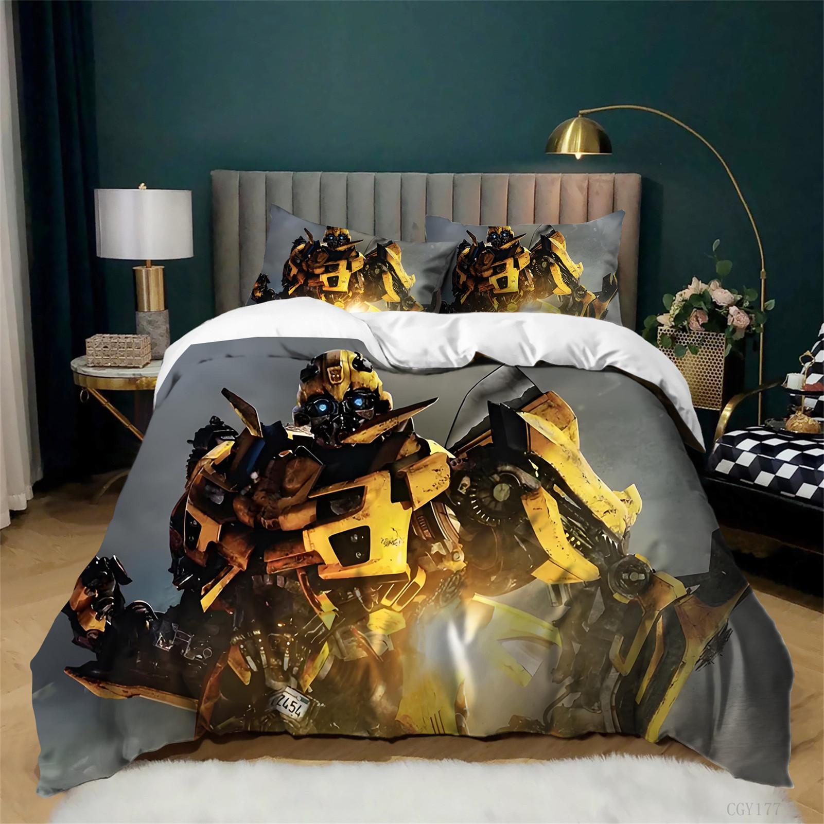 Tra-nsformers Duvet Cover Set 3 Pieces Bumblebee Optimus Prime Bedding Set Soft Breathable Quilt Cover with Pillowshams 135x200cm
