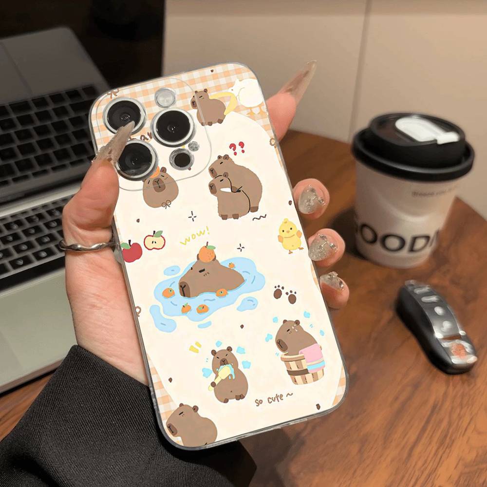 Cartoon Capybara Transparent Soft Phone Case For IPhone 15 12 14 16 17 13 Plus 11 Pro Max 13 Pro