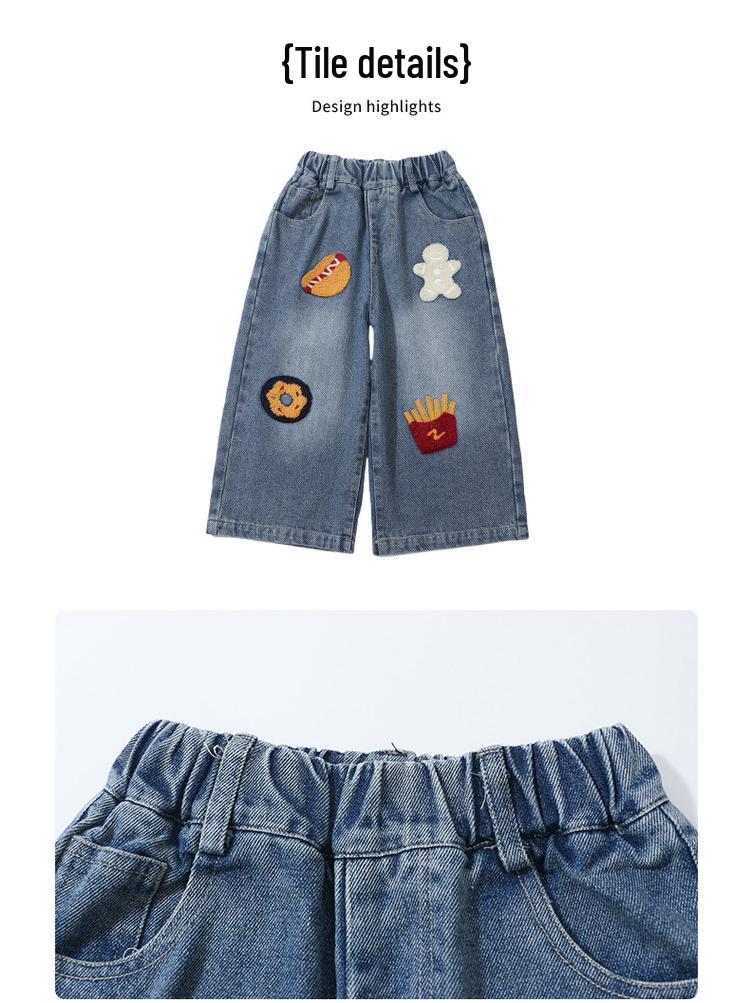 2025 Trendy Toddler Girls' Cartoon Print Wide-Leg Jeans