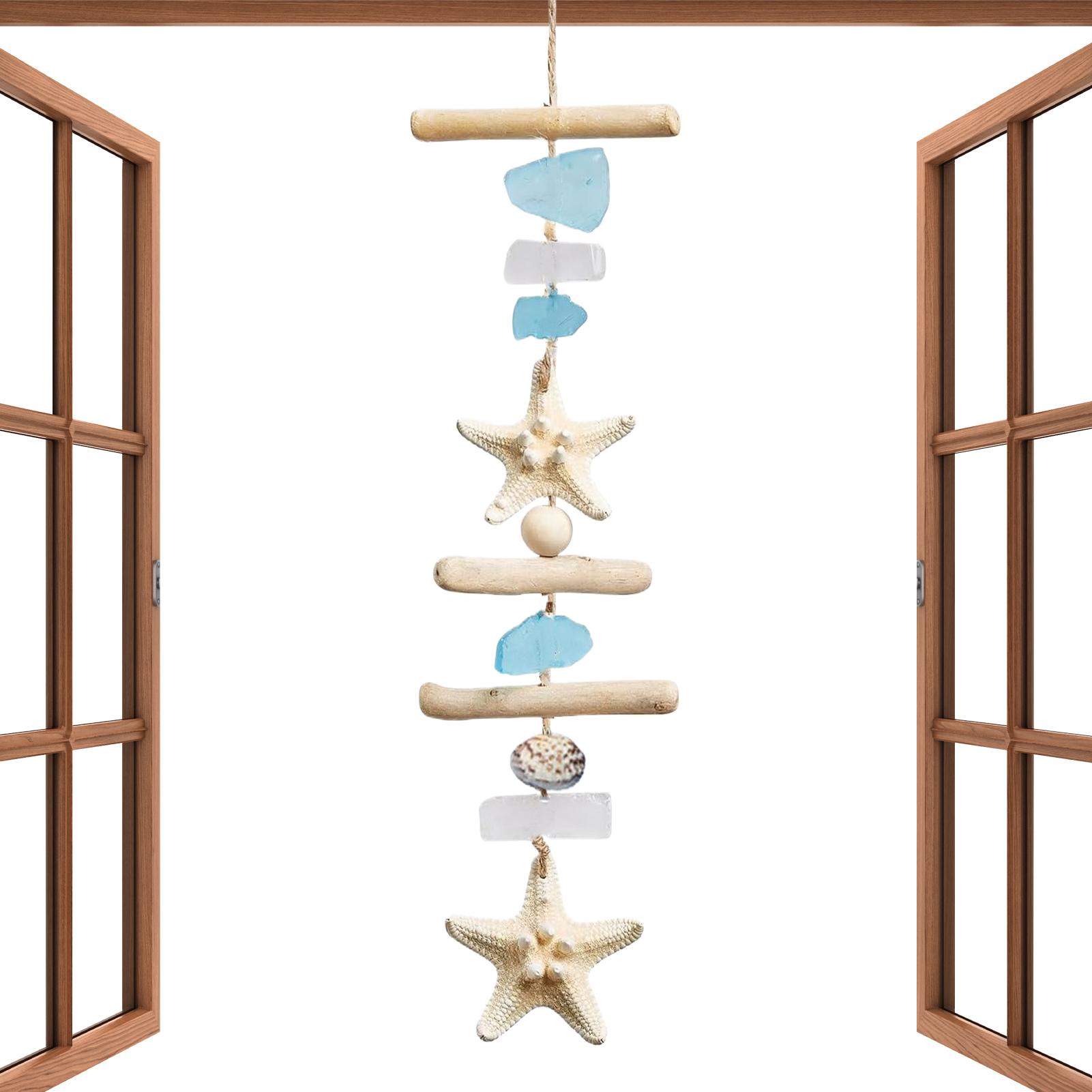 Sea Glass Wooden Navigation Themed Wall Decoration Coastal Sea Glass Ornament Seashells Floating Wood Beach Themed Home Decor CN