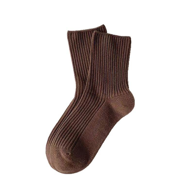 Women's Autumn and Winter Socks, Loose-fitting Postpartum Socks, Solid-colored Vertical Striped Mid-calf Socks, Versatile Casual Socks