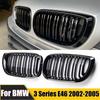 1Pair For BMW 3 Series E46 Car Front Bumper Grilles Racing Grill Kidney Dual Line Grills Gloss Black Grille 4 Door 2002-2005