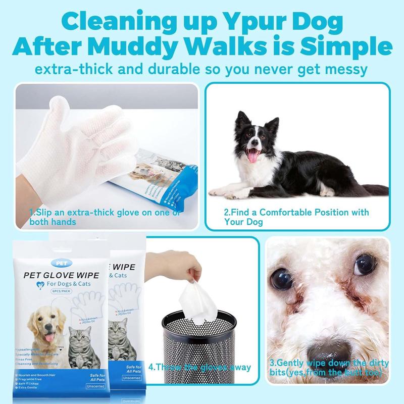 6 ks Pet Wipes Rukavice Zdarma Čištění Psí a Kočičí Wipes Štěňata a Koťata Koupání Deodorizace Tlapky Jednorázové Čisticí Rukavice