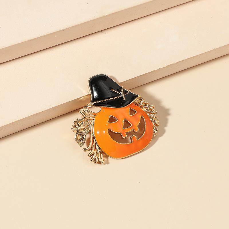 Halloween Pumpkin Brooches For Women Men Enamel Rhinestone Green Leaf Lapel Pins Daily Festival Party Hat Suit Dress Jewelry