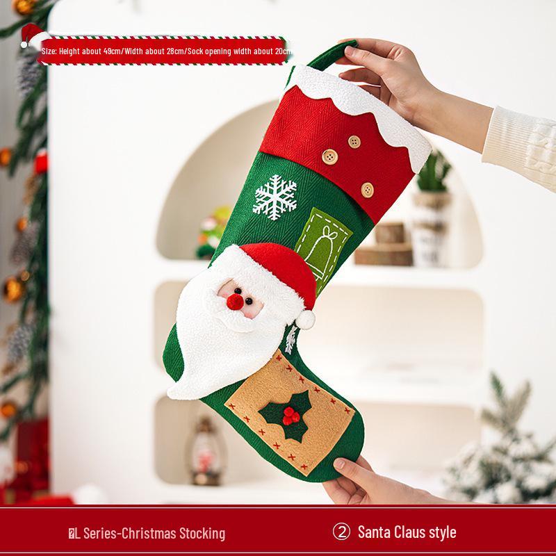 Three-Dimensional Cartoon Christmas Stockings with Decorative Pockets.