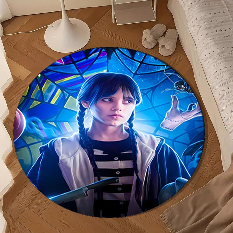 Wednes-day Gothic Round Rug for Livingroom,Bedroom, Palyroom, Chair Rug, Area Rug, Circle Carpet, Large Size Fan Christmas Gift