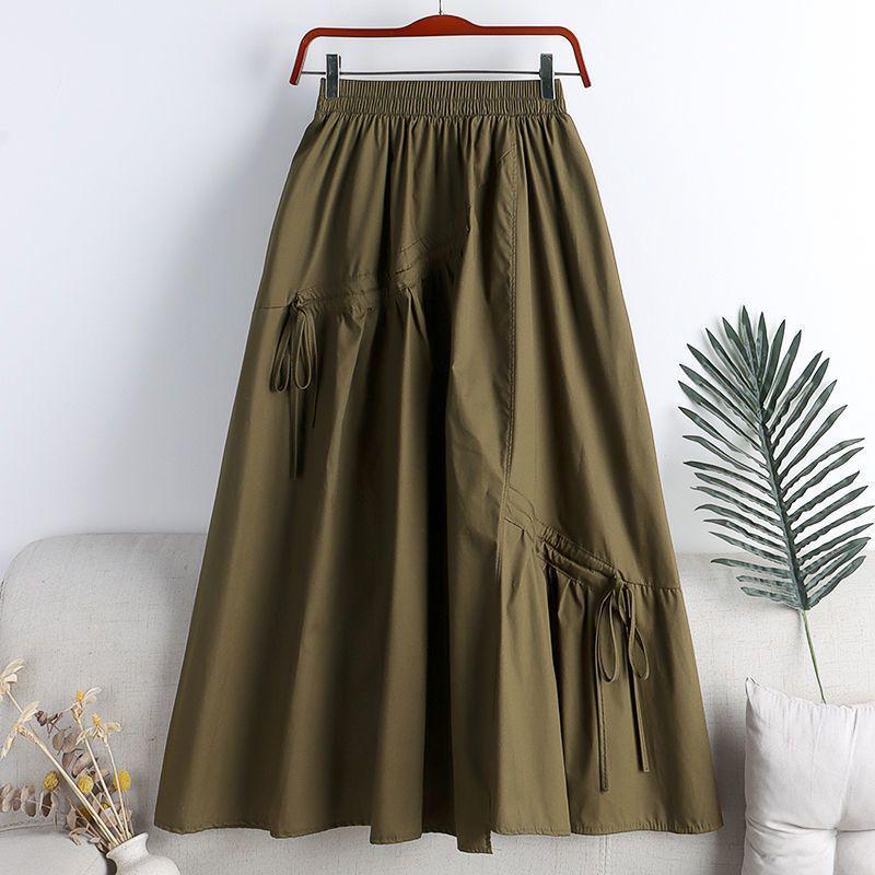 2026 Spring/Summer High-Waisted Slimming Irregular Tie-Up Midi A-Line Women's Skirt