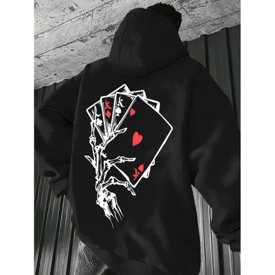 Edgy Skeleton Hand & Poker Cards Printed Hoodie – A Fashion Statement for Streetwear Enthusiasts