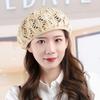 Women's Spring and Summer Hollow Knitted Beret Summer Crochet Pumpkin Hat Straw Hat Sweet Straw Cap