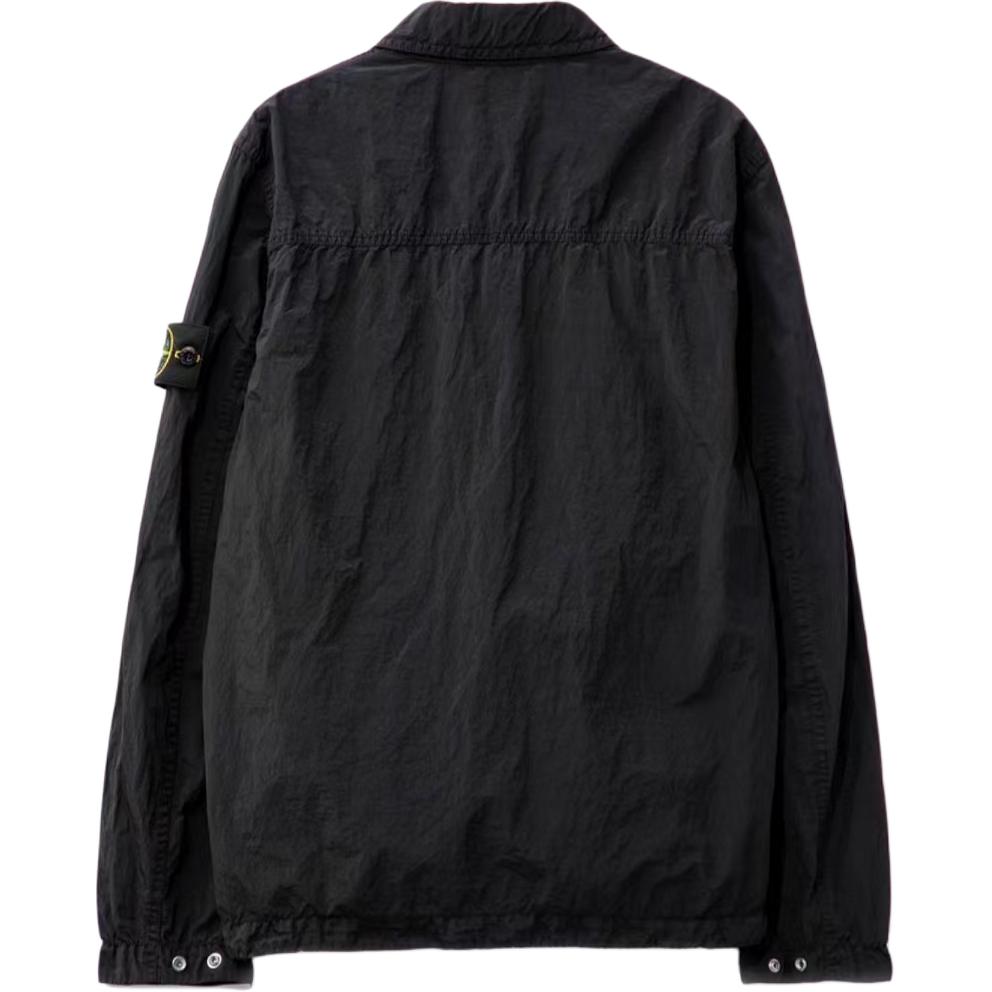 Stone Island Ss25 Nylon Metal Solid Logo Patch Zip Long Sleeve Jacket Men Jacket Black K1S1512000-05S0019-V0029