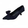 2025 Autumn New Pointed Suede Bow Retro High Heels Women's Fashion Thin Heel Commuter Shoes