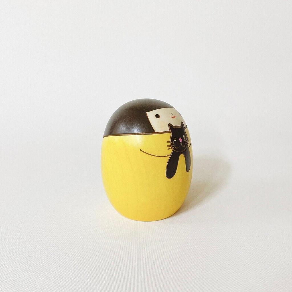 Usaburo Holz Kokeshi Puppe Neko no Kuro 9cm Hoch Hergestellt in Japan