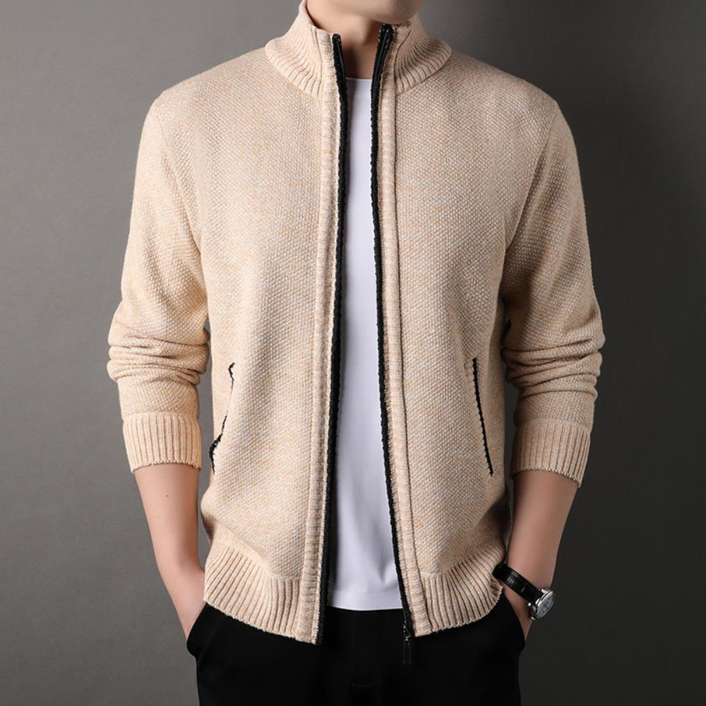 Men's Stand-up Collar Knit Sweater Autumn Winter Cardigan Tops Korean Slim Solid Color Sweatercoat Jacket