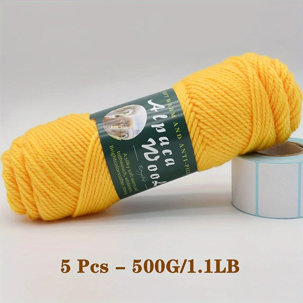 5er-Pack Alpakawolle Garn, Weiche & Warme Mischung zum Stricken von Pullovern, Schals, Mützen - Jeweils 0,5 kg, Mehrfarbige Auswahl