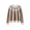 Women's Retro Ethnic Round Neck Cashmere Stripe Long-Sleeve Jacquard Base Layer Shirt