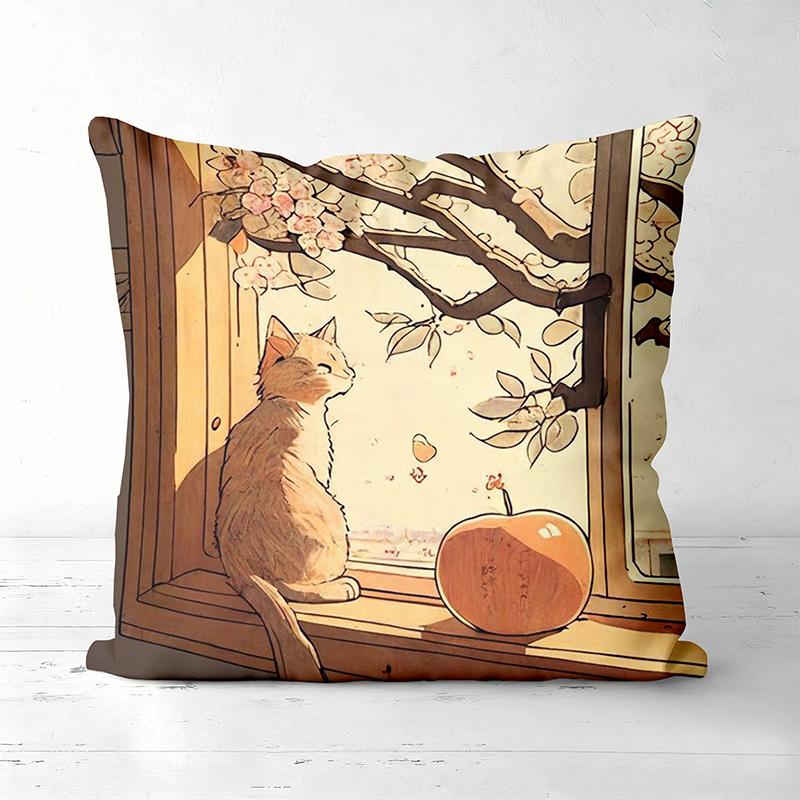 

Autumn Cat Pattern Decorative Throw Pillow Cover D Printed Polyester Sofa Cushion Case for Home Living Room Decor 40cmx40cm