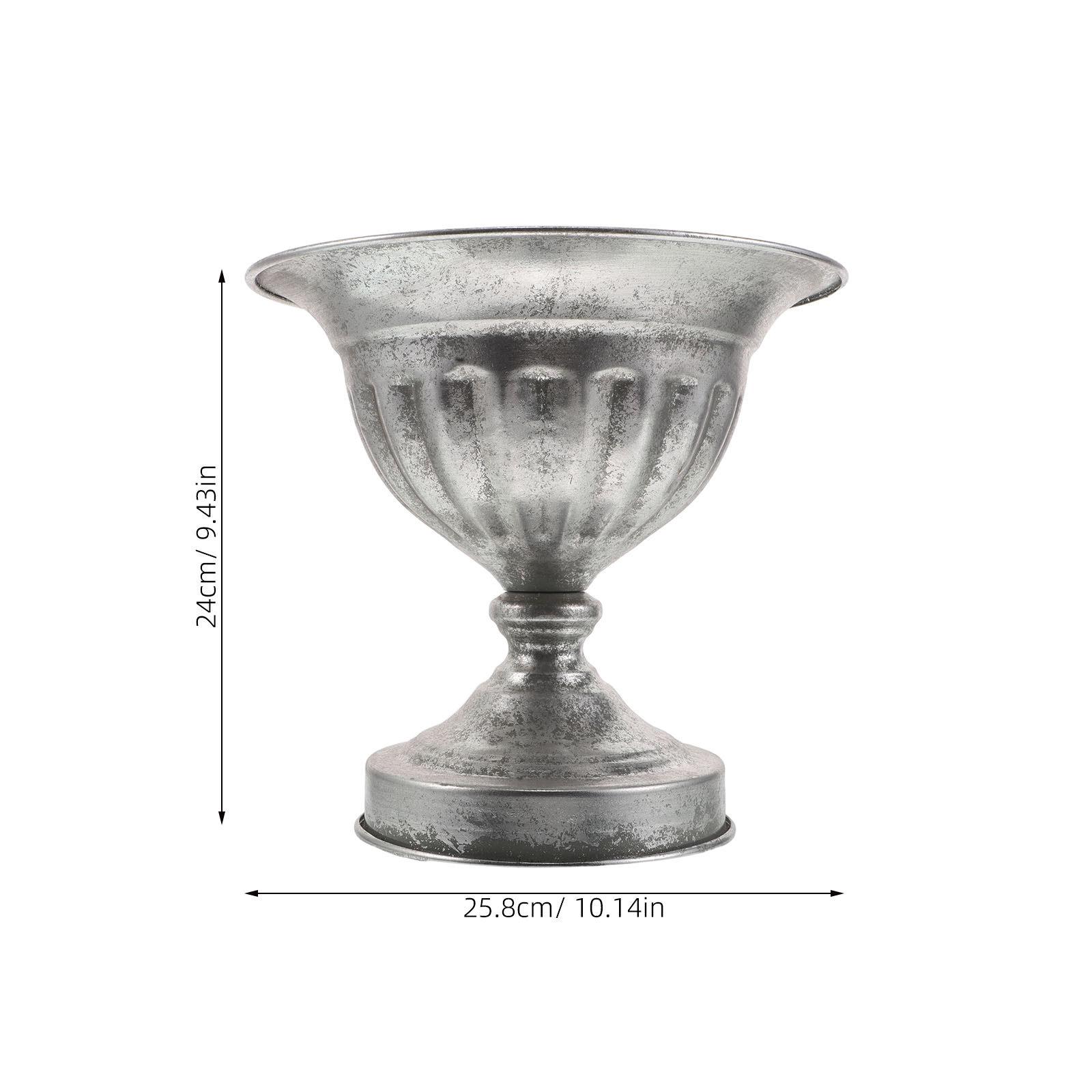Vintage Metal Urn Planter Silver Pedestal Flower Pot Decorative Vase for Indoor Outdoor Plants Patio Entryway Wedding Home Decor
