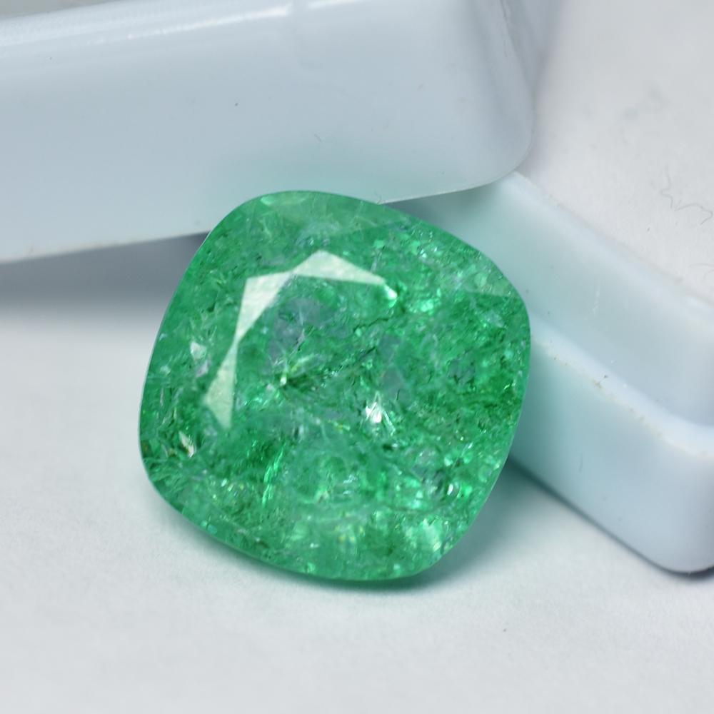12.40 Ct Square Cushion Natural Green Emerald A++ Certified Loose Gemstone